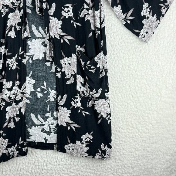 Spiritual Gangster Black Floral Maya‎ Kimono Womens Front Tie Pockets Size OS - Picture 5 of 12